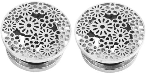 Epinki Piercing Schmuck, 2pcs Flesh Tunnel Plug, Edelstahl 12mm Dehn Tunnel Silber Ohrringe Rund mit Hohl Blumen