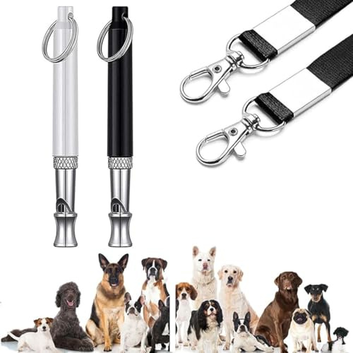 2 Pezzi Fischietto per Cani, Fischietto Ultrasuoni per Cani con Cordino Adatto, Fischietto Professionale per Cani, Fischietto per Cani a Frequenza Regolabile, per Controllo Richiamo e Abbaiare