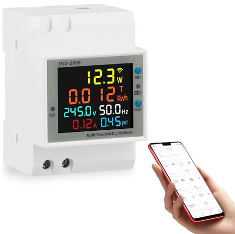 Contatore elettrico su guida DIN WIFI telecomando 6 in 1 Contatore di energia digitale LED multifunzione DIN AC40-300V 100A Contatore CA Contatore KWh Amperometro Voltmetro Tipo CT per guida DIN