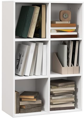 HOMCOM 3 Tier Bookshelf with 6 Open Storage Compartments White | Freestanding Modern Cube Bookcase, Display Storage Unit, for Living Room Bedroom Study
