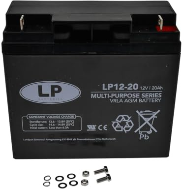 LANDPORT Batterie LP12-20 12V 20Ah VRLA AGM 182x77x168mm Universal kompatibel für Rollladen, Aufsitzmäher, Rasentraktor
