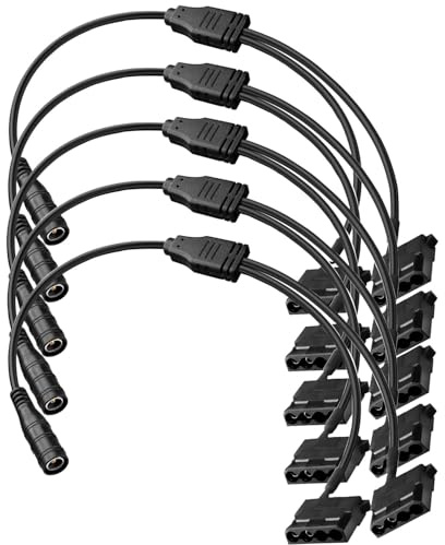 RUNCCI-YUN 5Pack 4pin lüfter splitter auf DC 5.5 mm x 2.1 mm,Molex PC-Lüfter-Netzadapterkabel fan power adapter Molex lüfter splitter kabel,gehäuselüfter splitter 5521auf 2 Port 4 Pin Molex Ausgang