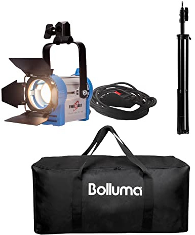 BOLLUMA Fresnel - Proyector de luz continua de tungsteno (150 W, con trípode, lámpara halógena y bolsa de transporte, para YouTube, vídeo, película, publicidad, televisión especial, fotografía digital