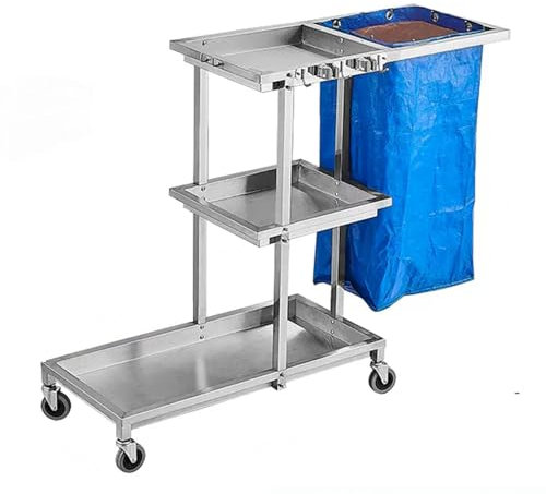 Multifunktionaler Reinigungswagen aus Edelstahl für Garten, Garage, Schulen, Fabriken, Hotels, 36,8 x 79,8 x 94 cm