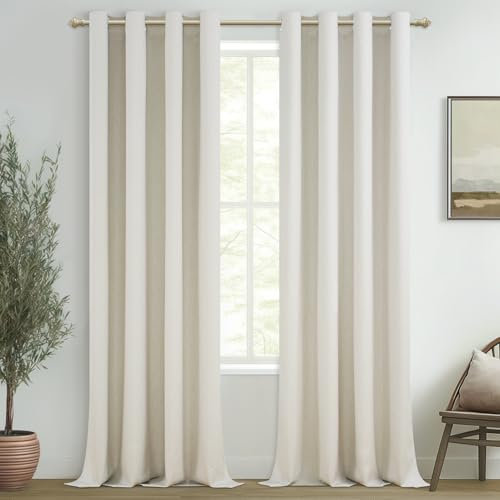 MRTREES Cortinas Opacas Termicas Aislantes Frio y Calor de Casa Cortina 100% Blackout Lino Blanco Marfil Acustica con Ojales para Salon Dormitorio Comedor Habitacion 2 Piezas, 140x245 CM