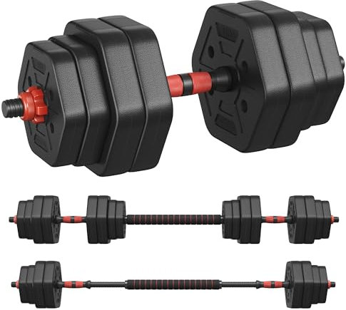 SONGMICS Hantelset, Hanteln mit Verbindungsstange, Hexagon, Kurzhantelset, 30 kg, für Workout, Fitnesstraining, Gewichtheben für Zuhause, Fitnessstudio, tintenschwarz SYL300B01