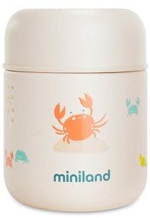 Miniland - Thermos Bebè per Alimenti 280ml in Acciaio Inox, Mantiene la Temperatura per oltre 24h, Chiusura Ermetica e Isolamento a Doppia Parete (Crabsy)