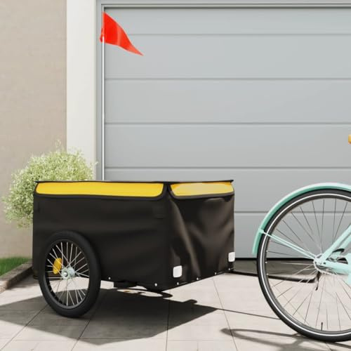 Fahrradanhänger Schwarz und Gelb 45 kg Eisen, Fahrrad-Lastenanhänger, Fahrrad-Großlastwagenanhänger, Fahrrad-Lastenwagen, Fahrrad-Lastenwagen, Radfahren, Camping, Gepäckaufbewahrung, Träger, Transpo