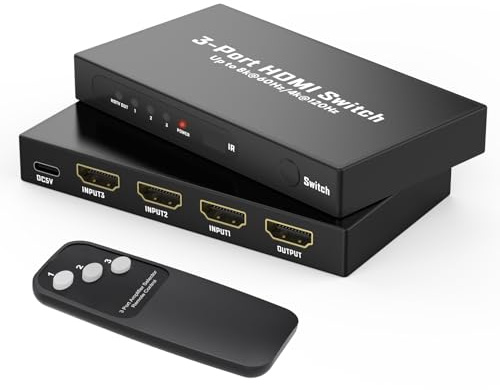 Ticenpe Commutateur HDMI 2.1 8K@60Hz 4K@120Hz Répartiteur HDMI 3 en 1 Prise en charge VRR & ALLM D-olby Vision, commutateur HDMI compatible avec PS5/4, Xbox, Apple TV, Skybox, Blu-Ray, HDTV, moniteur