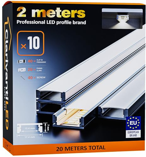 ClarivantiLED LED Profil 2m×10 Aluminium U-Form mit Milchig Weißer Abdeckung Kanal mit Diffusor,Alu Profil LED Streifen Schiene kanalleiste Aluprofil Streifen Profile,lichtkanal led strip aluschiene