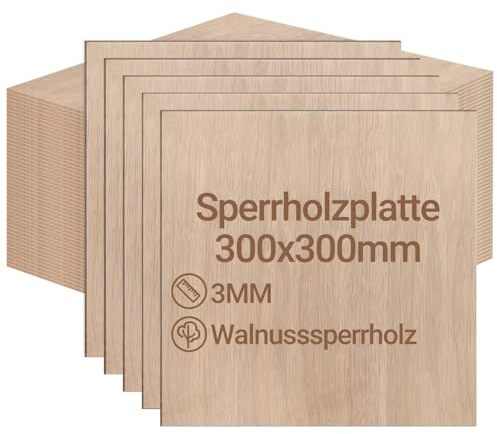 Eikuavons Lot de 12 plaques de contreplaqué de 3 mm, 300 x 300 mm, en bois de noyer, découpe selon bois de bricolage, pour modélisme, découpe laser, gravure sur bois, peinture à l'huile