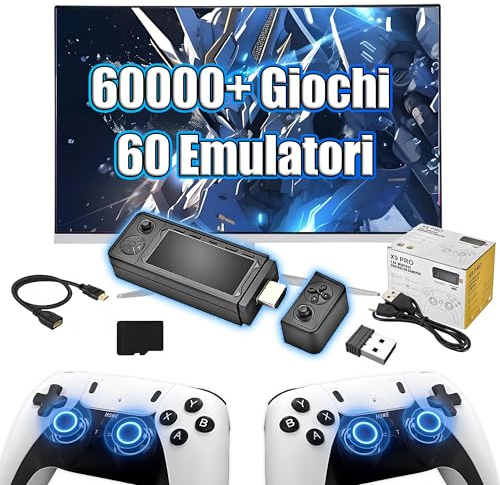 X9 Pro Console di gioco Retrò Game Stick 4K,60000+ Giochi 60 Emulatori,Sistema Emuelec 4.3,Ricerca Giochi,Console di gioco portatile con Controller Wireless 2.4G,Plug & Play Videogiochi per TV (256G)