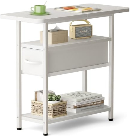 AOODA Narrow Nightstand with Drawers, 3 Tier Skinny Bedside Table for Bedroom, Slim Living Room End Tables with Storage for Small Spaces, Sofa Couch (White)