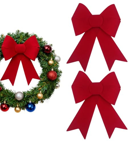 ZoneYan Fiocchi Natale Rosso Grande 2pz, Fiocchi di Natale 30x25cm, Fiocchi Velluto Rossi, Fiocco per Albero di Natale, Natalizio Fiocchi Gross per Ghirlanda Porta Decorazione