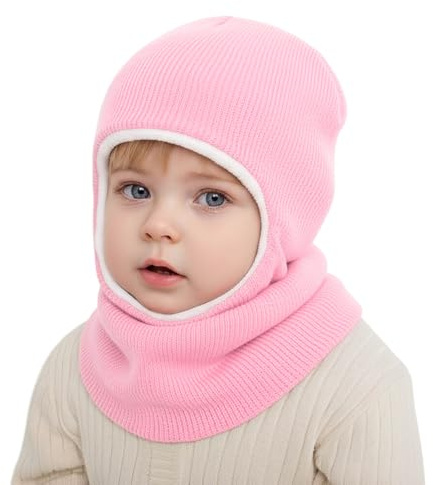 DRESHOW Cagoule Bébé Fille Garçon Bonnet Echarpe Hiver Chaud Cache Oreilles Chapeaux en Tricoté Capuche Doux Doublé Polaire pour Tout-Petit Childs Filles Garçon 1-6 Ans