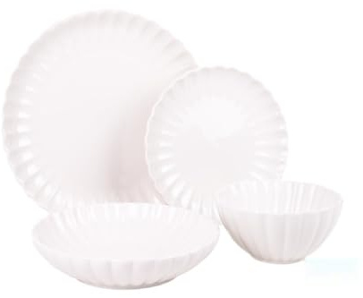 Service de table en porcelaine en relief blanc émaillé 16 pièces. Conçu pour : usage quotidien et occasions spéciales.