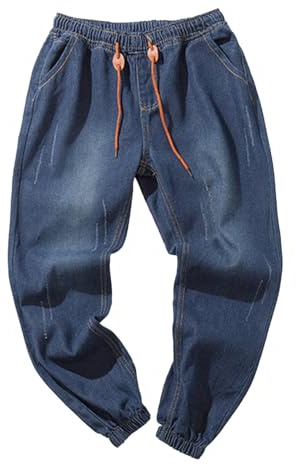 Jeans Uomo Giapponese Nove Punti con Vita Lacci e Gamba Elasticizzata Pantaloni Tuta Baggy Estivi Eleganti Curvy Pantalone Larghi Leggeri Casual Comodi per Sportivi Lavoro Streetwear Le Stagioni