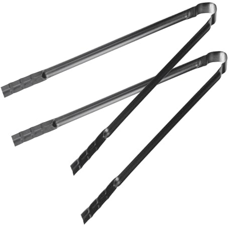 Angoily Lot de 2 Pinces à Charbon de Bois en Métal Noir pour Barbecue Extérieur, Pince Multifonction Robuste Antidérapante, Outils pour Grillades et Braises, Pique-niques et Repas