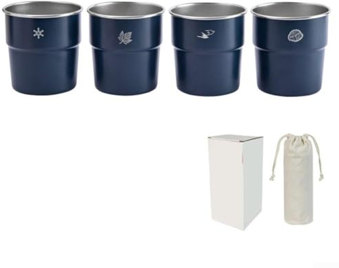 Lot de 4 tasses pour camping 300 ml en acier inoxydable 304, portables et empilables pour la randonnée, les voyages et les occasions en plein air (bleu foncé)