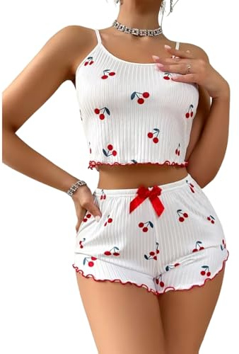 Gatamiau Pijamas Mujer Verano Corto con Estampado de Corazón Camiseta sin Mangas y Pantalones Cortos, Ropa Dormir Sexy Conjunto Pijama Suave