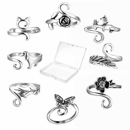 HJZHII 8 Stück Häkelringe Finger, Verstellbare Strickring Offene Garnführung Häkelringe Strickschlaufe Metall Häkelring Crochet Ring Häkel Zubehör Häkelschlaufenringe für Häkeln Strick