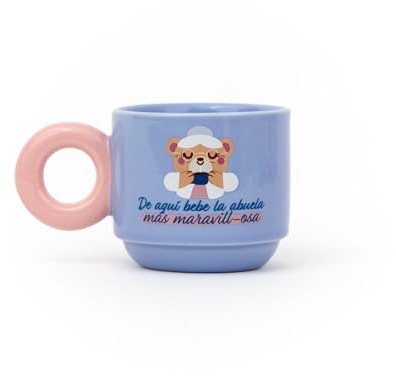 Mr. Wonderful Taza Apilable “De Aquí Bebe la Abuela Más Maravillosa” – Taza de Cerámica 330 ml