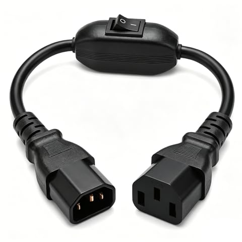 Powice 30cm Kaltgeräte Verlängerung, Kaltgerätekabel Kurz mit Schalter, Verlängerung Kabel, IEC C13 auf C14 Stromkabel Stromverlängerung für Hausgeräte PC Monitor Beamer Drucker