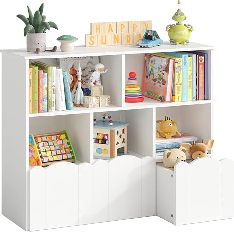 YOUDENOVA 3 Tier Kinderregal, Bücherregal, Kinderzimmer Möbel, Spielzeug Aufbewahrung auf Rollen, 100x33x89,5 cm, Aufbewahrung Kinderzimmer für Bilderbücher, Geschichtenbücher und Spielzeug, Weiß