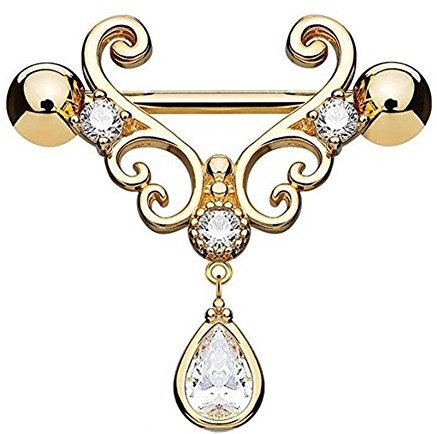 beyoutifulthings Filigrane Herzen Tropfen ANHÄNGER Brustwarzen-Piercing Intim-Piercing Brust-Piercing Edelstahl ROSÉGOLD Gold Silber 1,6mm 14mm