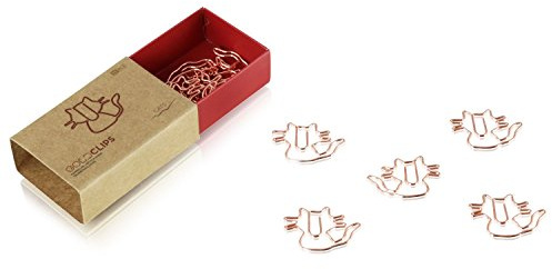 DESIGNMANUFAKTUR BERLIN GOLDCLIPS niedliche süße Deko Clips Büroklammern Heftklammern Lesezeichen Paperclip rose vergoldet in schöner Verpackung, Motiv Katze/Cat