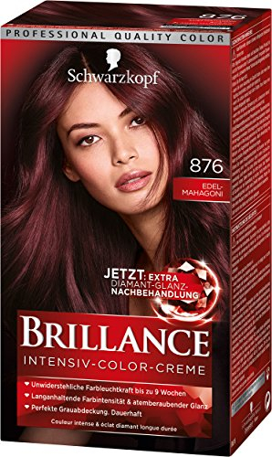 SCHWARZKOPF BRILLANCE Intensiv-Color-Creme 876 Edelmahagoni Stufe 3, mit extra Diamant-Glanz-Nachbehandlung, 3er Pack (3 x 143 ml)
