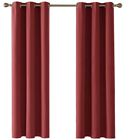 Deconovo Noise Reduction Curtains Eyelet Blackout Curtains Blackout Ring Top Curtains for Christmas Red 42 x 84 Inch 2 Panels