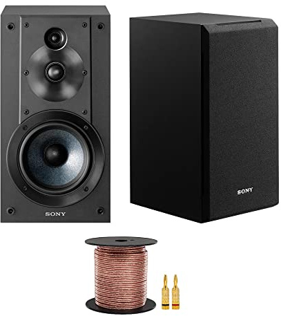 Sony SSCS5 3-Way 3-Driver Bookshelf Speaker System (Black) Bundle with 100 feet, 16AWG Speaker Wire (2 Items)