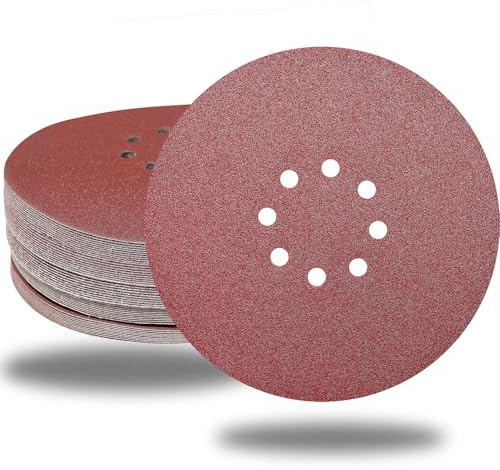 50 PCS 9 Inch 8 Hole Drywall Sanding Disc - 60 80 120 150 240 Grits, 9 Hook-and-Loop Grinding Abrasive Drywall Sander Paper Sandpaper for Home Walls, Floors Polished Finishing