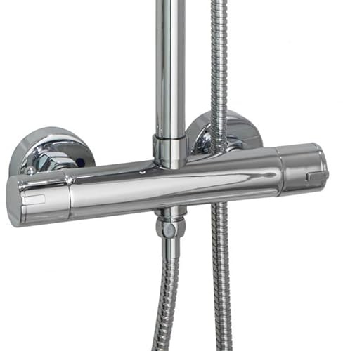 BAGNOCLIC - Mitigeur Thermostatique Rond pour Colonne de Douche | Double Sortie, Sécurité Anti-Brûlure, Cartouche Thermostatique Tête Céramique, Laiton, Argent, Entraxe 150 mm