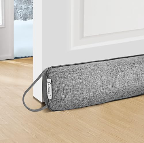 fowong Zugluftstopper für Türen Fenster, Neu Extra Schwer, 97x10cm | Türdichtung-Waschbar-Energiesparend, Windstopper Türen mit Selbstklebende Klebeband, Luft Insekt Licht Blockiert, Grau