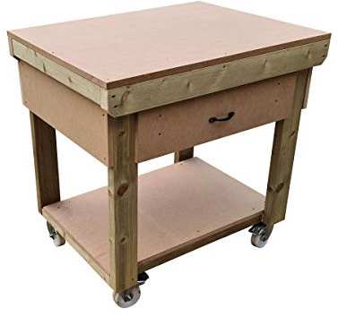 Arbor Garden Solutions Wooden workbench 18mm MDF top with drawers - legs with wheels - industrial heavy-duty garage storage table (V.1) (3ft)