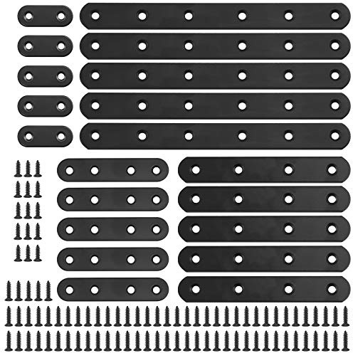 Glarks 110 Stück 20 Stück 40 mm 80 mm 130 mm 200 mm flache, gerade Eckstreben, schwarze Metallverbindungsplatte zur von Verbindungsstücken mit Montageschrauben-Set für Holzmöbel