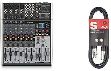 Behringer Xenyx X1204USB Mixer Professionale con Processore Effetti, 12 Ingressi e 4 Preamplificatori Microfonici, Nero, Interfaccia Audio e USB, Stagg XLRF a XLRM Plug Microfono Cavo, 3 m, Nero