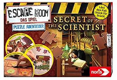 Noris 606101966 Escape Room Puzzle Abenteuer, Secret of The Scientist - Familien und Gesellschaftsspiel für Puzzle-Fans, inkl. 3 Fällen, ab 14 Jahren