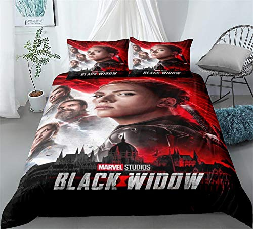 NICHIYOBI Black Widow Bettwäsche Set - Bettbezug und Kissenbezug,Mikrofaser,3D Digital Print dreiteiliger Bettwäsche (13,Single 135 * 200cm+80 * 80cm)