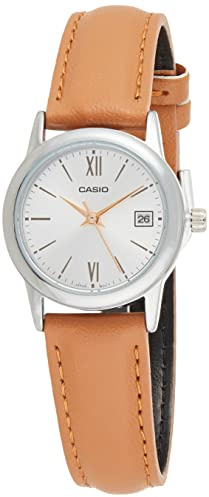 Casio LTP-V002L-7B3 Women's Standard Analog Brown Leather Band Silver Dial Date Watch