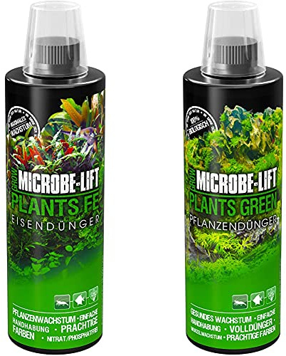 MICROBE-LIFT Plants FE – Flüssiger Eisen Dünger für Aquarium Pflanzen, hochkonzentriert, 473ml & Plants Green – Pflanzendünger, Volldünger für Aquarium Pflanzen, hochkonzentriert, 473ml