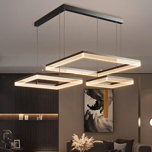 JMrider Pendelleuchte Modern LED 115W Wohnzimmer 3 Ringe Schwarz Quadrat Hängelampe Acryl Höhenverstellbar Hängeleuchte Dimmbar Mit Fernbedienung Beleuchtung Pendellampe Schlafzimmer Büro Kronleuchter