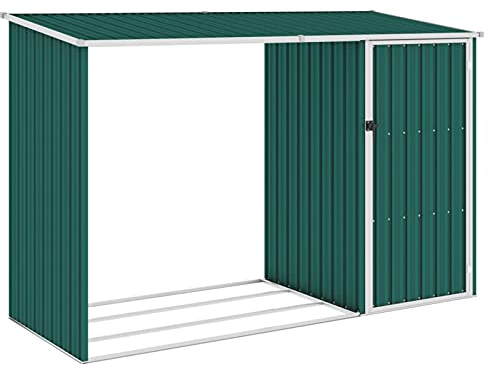 MOONAIRY Garten Brennholzlager, Kaminholzregal Aussen, Holzstapelhilfe, Carport, Sichtschutz Garten, Kaminholzregale, Grün 245x98x159 cm Verzinkter Stahl
