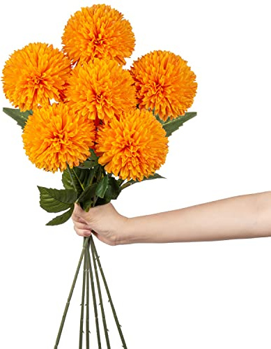 10cm Groß Kunstblume Hortensie Mit 63cm Langer Stiel, 6 PCS Orange Künstliche Blumen, Kunststoffblume für Hochzeits Deco, Heimdeko, Büro, Garten Party Deco, Blumenarrangement