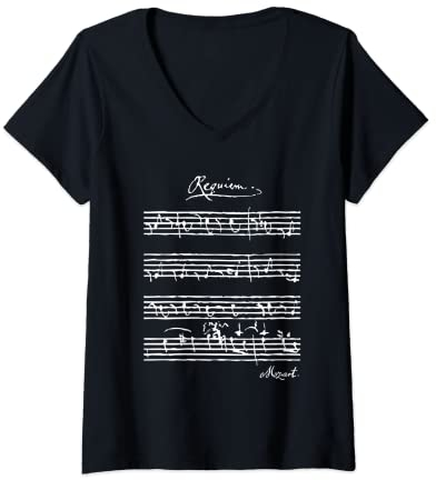 Damen Mozart Requiem, Mozart Original-Notenblatt, Klassische Musik T-Shirt mit V-Ausschnitt