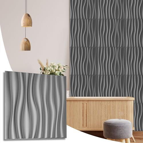 NOVECRAFTO Wave Flow Design 3D Wall Panels Pack of 20 Sheets Covering 53.82 sq ft (5 sqm), Decorative Cladding Panel Size 19.7x19.7 (50x50cm) PVC Panel in Silver with Wave Flow Effect