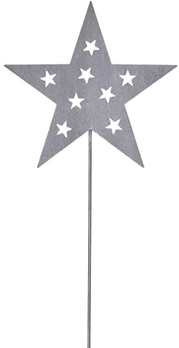B2S BACK2SEASON Metall Stecker Sterne mit Sternen innen zum Stecken grau Weihnachtsdeko Gartenstecker H 72 cm Made in Europa (Metall, Grau Sterne im Stern)