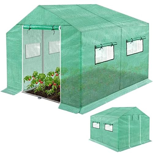 YUENFONG Gewächshaus Foliengewächshaus, 6㎡ Treibhaus Folientunnel mit Gitternetz Fenster & Tür, Tomatenhaus Winterfest Folienhaus inkl. Erdanker Seilen, 300x200x200m